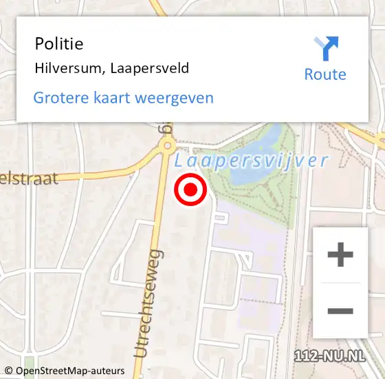 Locatie op kaart van de 112 melding: Politie Hilversum, Laapersveld op 7 juni 2022 15:02