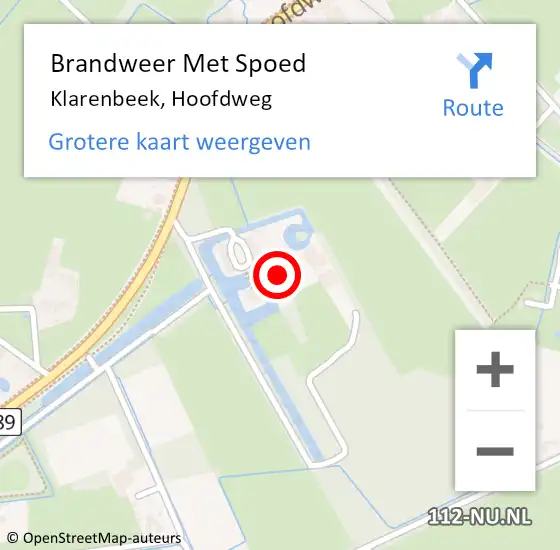 Locatie op kaart van de 112 melding: Brandweer Met Spoed Naar Klarenbeek, Hoofdweg op 7 juni 2022 15:51