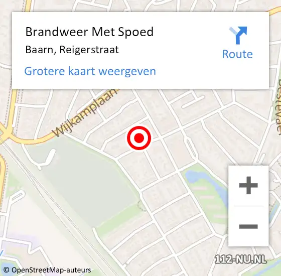 Locatie op kaart van de 112 melding: Brandweer Met Spoed Naar Baarn, Reigerstraat op 7 juni 2022 16:14