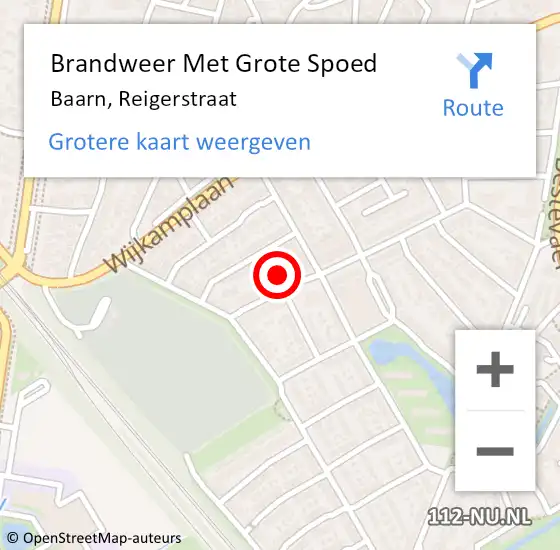 Locatie op kaart van de 112 melding: Brandweer Met Grote Spoed Naar Baarn, Reigerstraat op 7 juni 2022 16:22