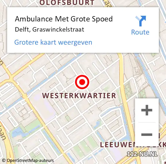 Locatie op kaart van de 112 melding: Ambulance Met Grote Spoed Naar Delft, Graswinckelstraat op 7 juni 2022 16:23