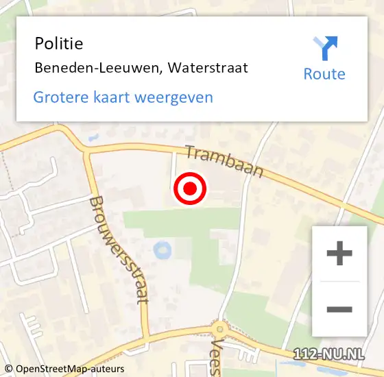 Locatie op kaart van de 112 melding: Politie Beneden-Leeuwen, Waterstraat op 7 juni 2022 16:29