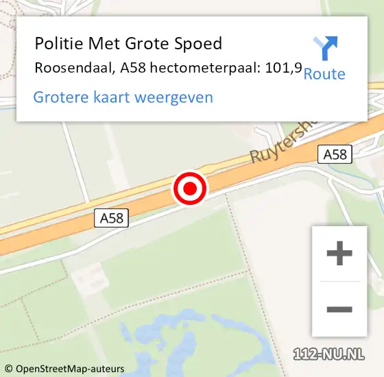 Locatie op kaart van de 112 melding: Politie Met Grote Spoed Naar Roosendaal, A58 hectometerpaal: 101,9 op 7 juni 2022 16:33