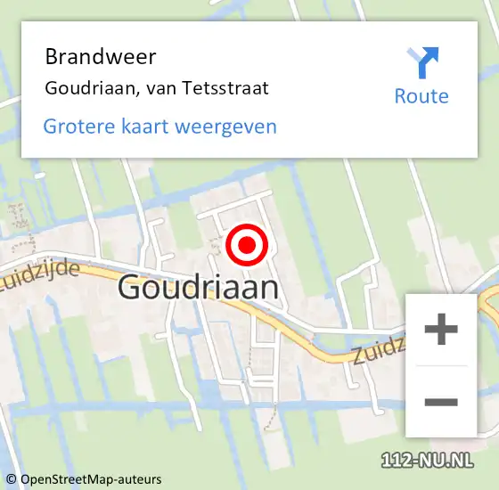 Locatie op kaart van de 112 melding: Brandweer Goudriaan, van Tetsstraat op 7 juni 2022 16:41