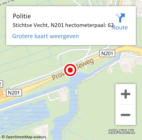 Locatie op kaart van de 112 melding: Politie Stichtse Vecht, N201 hectometerpaal: 62 op 7 juni 2022 16:46