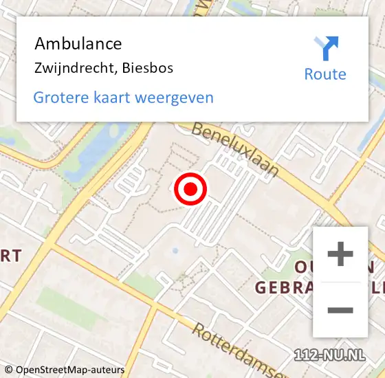 Locatie op kaart van de 112 melding: Ambulance Zwijndrecht, Biesbos op 7 juni 2022 18:07