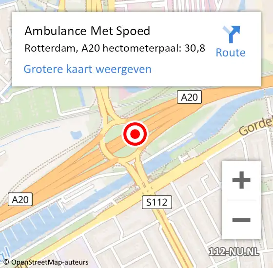 Locatie op kaart van de 112 melding: Ambulance Met Spoed Naar Rotterdam, A20 hectometerpaal: 30,8 op 7 juni 2022 18:19