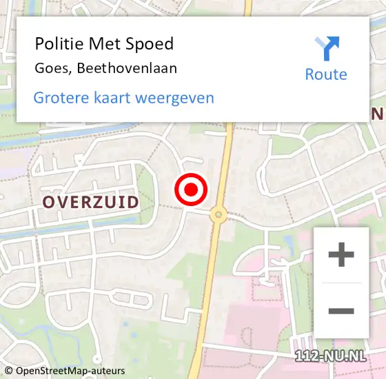 Locatie op kaart van de 112 melding: Politie Met Spoed Naar Goes, Beethovenlaan op 7 juni 2022 18:38