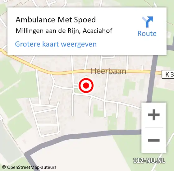 Locatie op kaart van de 112 melding: Ambulance Met Spoed Naar Millingen aan de Rijn, Acaciahof op 7 juni 2022 18:52