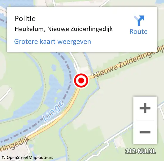 Locatie op kaart van de 112 melding: Politie Heukelum, Nieuwe Zuiderlingedijk op 7 juni 2022 18:57
