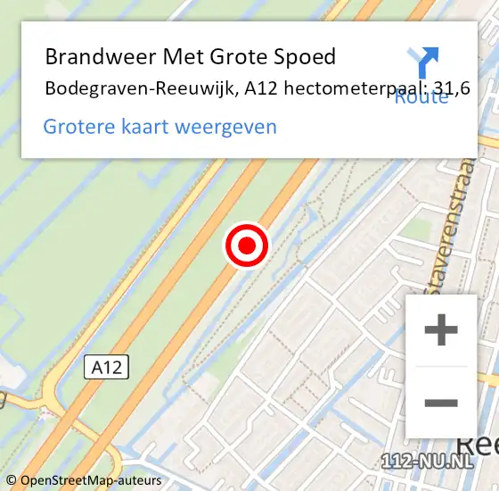 Locatie op kaart van de 112 melding: Brandweer Met Grote Spoed Naar Bodegraven-Reeuwijk, A12 hectometerpaal: 31,6 op 7 juni 2022 19:21