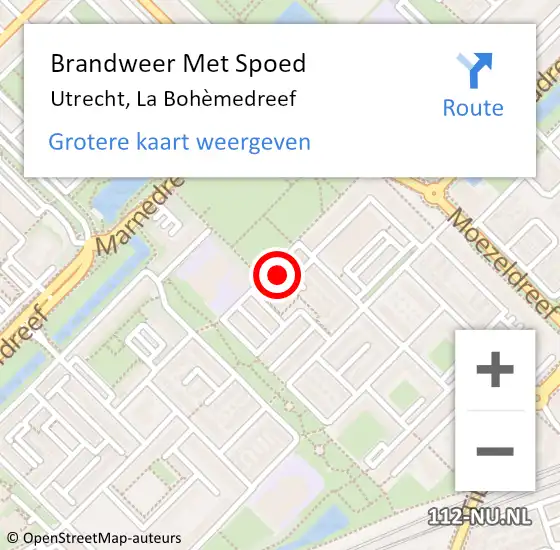 Locatie op kaart van de 112 melding: Brandweer Met Spoed Naar Utrecht, La Bohèmedreef op 7 juni 2022 19:28