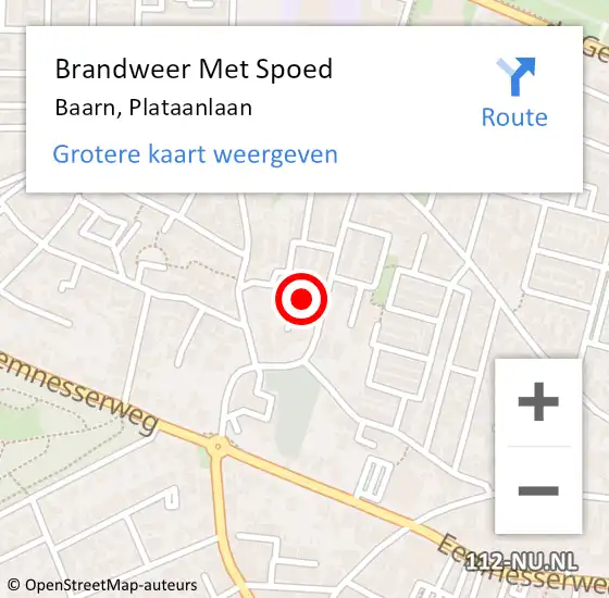 Locatie op kaart van de 112 melding: Brandweer Met Spoed Naar Baarn, Plataanlaan op 7 juni 2022 19:31