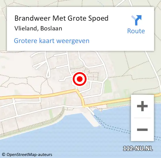 Locatie op kaart van de 112 melding: Brandweer Met Grote Spoed Naar Vlieland, Boslaan op 7 juni 2022 19:34