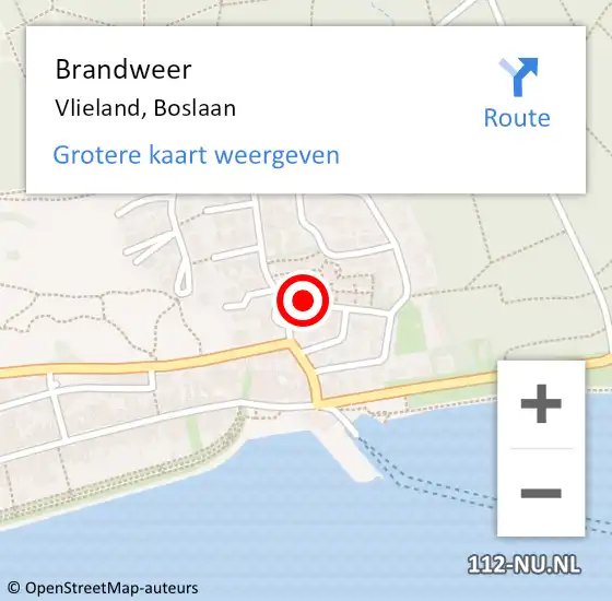 Locatie op kaart van de 112 melding: Brandweer Vlieland, Boslaan op 7 juni 2022 19:35