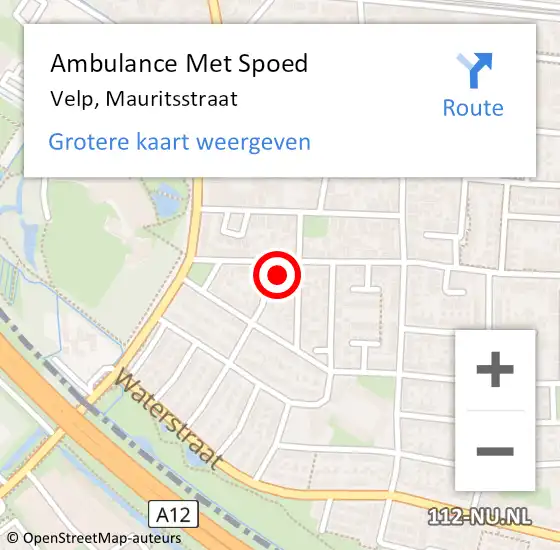 Locatie op kaart van de 112 melding: Ambulance Met Spoed Naar Velp, Mauritsstraat op 7 juni 2022 19:55