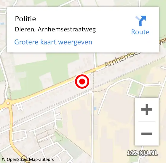 Locatie op kaart van de 112 melding: Politie Dieren, Arnhemsestraatweg op 7 juni 2022 20:03