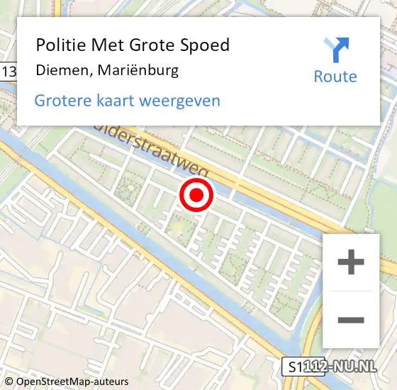 Locatie op kaart van de 112 melding: Politie Met Grote Spoed Naar Diemen, Mariënburg op 7 juni 2022 20:04