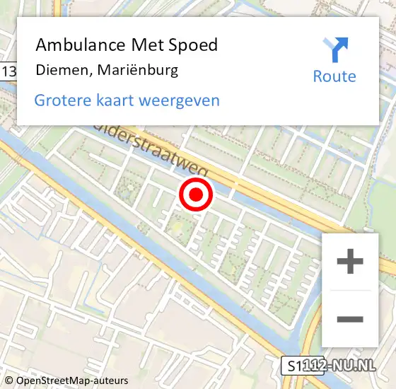 Locatie op kaart van de 112 melding: Ambulance Met Spoed Naar Diemen, Mariënburg op 7 juni 2022 20:04