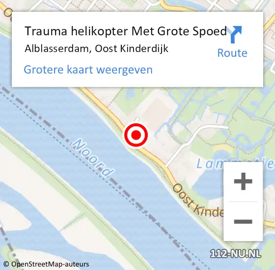 Locatie op kaart van de 112 melding: Trauma helikopter Met Grote Spoed Naar Alblasserdam, Oost Kinderdijk op 7 juni 2022 20:30