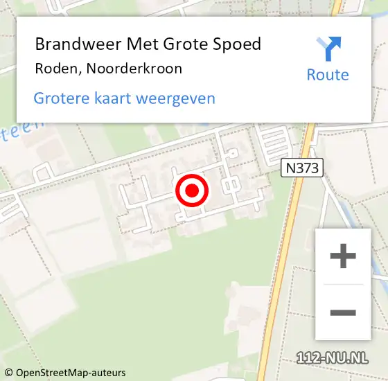 Locatie op kaart van de 112 melding: Brandweer Met Grote Spoed Naar Roden, Noorderkroon op 7 juni 2022 20:43