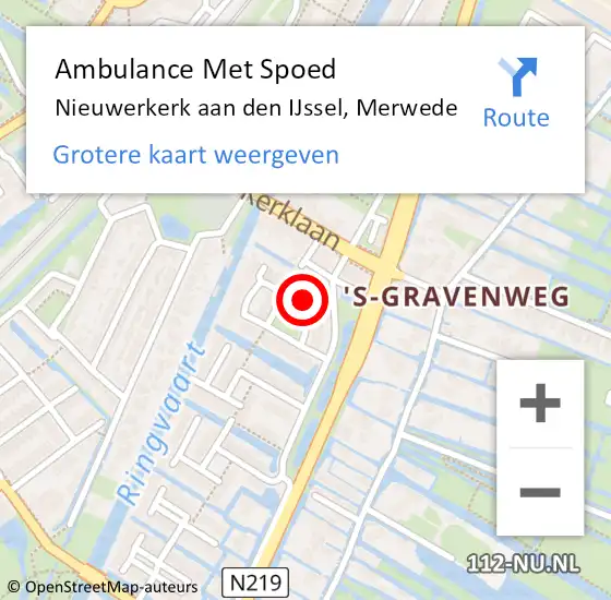 Locatie op kaart van de 112 melding: Ambulance Met Spoed Naar Nieuwerkerk aan den IJssel, Merwede op 7 juni 2022 20:56