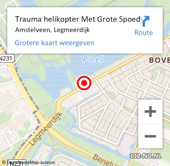 Locatie op kaart van de 112 melding: Trauma helikopter Met Grote Spoed Naar Amstelveen, Legmeerdijk op 7 juni 2022 21:16