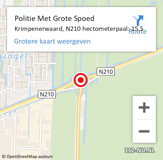 Locatie op kaart van de 112 melding: Politie Met Grote Spoed Naar Krimpenerwaard, N210 hectometerpaal: 15,5 op 7 juni 2022 21:33