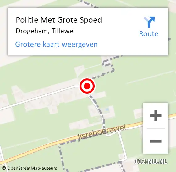Locatie op kaart van de 112 melding: Politie Met Grote Spoed Naar Drogeham, Tillewei op 7 juni 2022 22:21