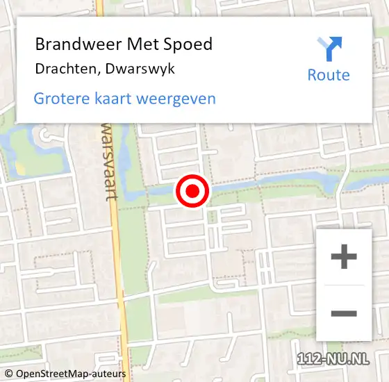 Locatie op kaart van de 112 melding: Brandweer Met Spoed Naar Drachten, Dwarswyk op 7 juni 2022 22:34