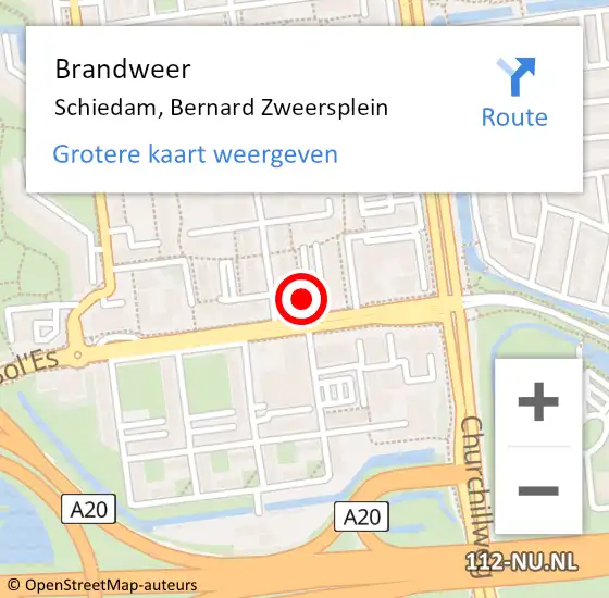 Locatie op kaart van de 112 melding: Brandweer Schiedam, Bernard Zweersplein op 7 juni 2022 23:19