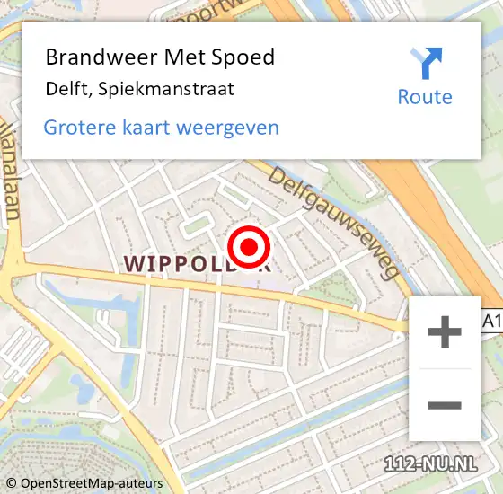Locatie op kaart van de 112 melding: Brandweer Met Spoed Naar Delft, Spiekmanstraat op 7 juni 2022 23:31