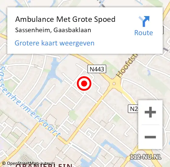 Locatie op kaart van de 112 melding: Ambulance Met Grote Spoed Naar Sassenheim, Gaasbaklaan op 8 juni 2022 00:39