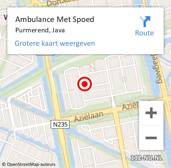 Locatie op kaart van de 112 melding: Ambulance Met Spoed Naar Purmerend, Java op 8 juni 2022 01:01