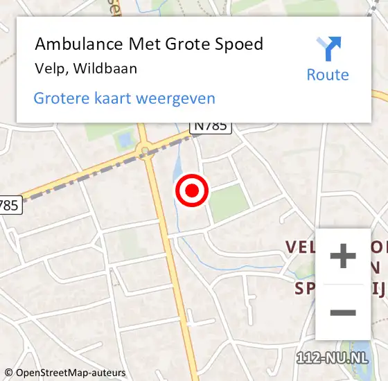 Locatie op kaart van de 112 melding: Ambulance Met Grote Spoed Naar Velp, Wildbaan op 8 juni 2022 01:07