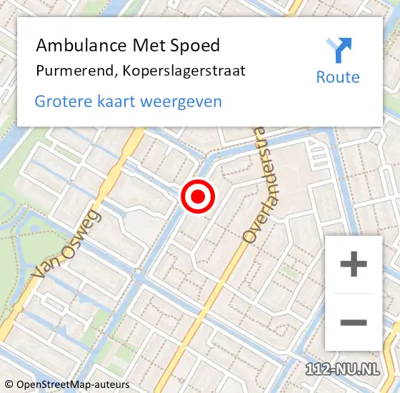 Locatie op kaart van de 112 melding: Ambulance Met Spoed Naar Purmerend, Koperslagerstraat op 8 juni 2022 02:46