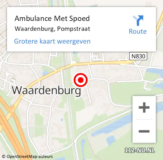 Locatie op kaart van de 112 melding: Ambulance Met Spoed Naar Waardenburg, Pompstraat op 8 juni 2022 02:58