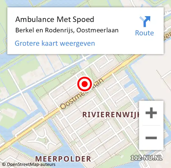 Locatie op kaart van de 112 melding: Ambulance Met Spoed Naar Berkel en Rodenrijs, Oostmeerlaan op 8 juni 2022 03:28