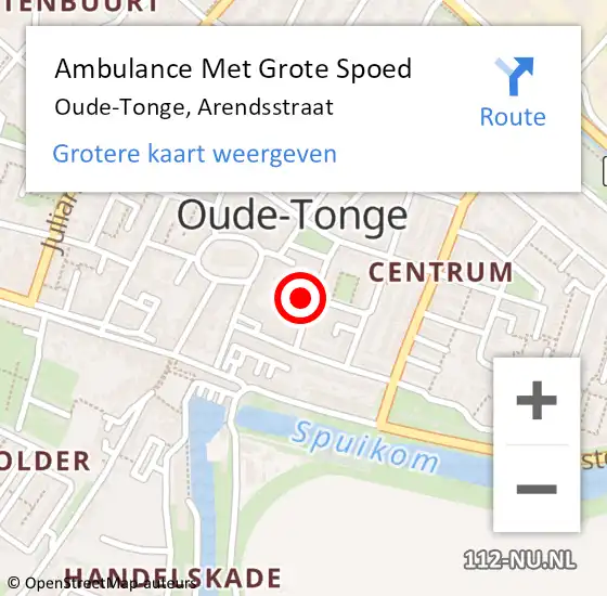 Locatie op kaart van de 112 melding: Ambulance Met Grote Spoed Naar Oude-Tonge, Arendsstraat op 8 juni 2022 03:33