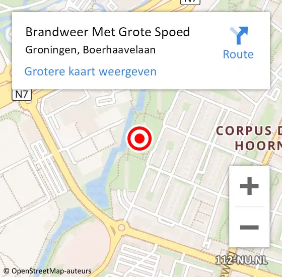 Locatie op kaart van de 112 melding: Brandweer Met Grote Spoed Naar Groningen, Boerhaavelaan op 8 juni 2022 03:47