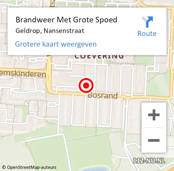 Locatie op kaart van de 112 melding: Brandweer Met Grote Spoed Naar Geldrop, Nansenstraat op 8 juni 2022 04:12