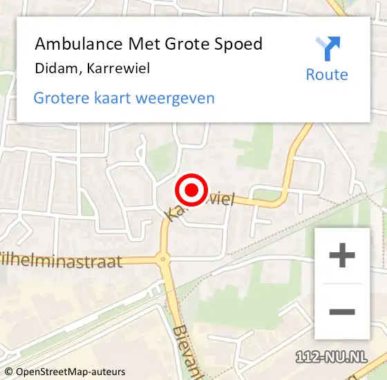 Locatie op kaart van de 112 melding: Ambulance Met Grote Spoed Naar Didam, Karrewiel op 8 juni 2022 07:04