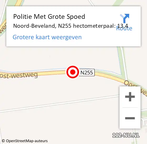 Locatie op kaart van de 112 melding: Politie Met Grote Spoed Naar Noord-Beveland, N255 hectometerpaal: 13,4 op 8 juni 2022 07:06