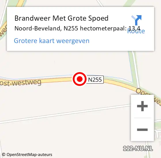 Locatie op kaart van de 112 melding: Brandweer Met Grote Spoed Naar Noord-Beveland, N255 hectometerpaal: 13,4 op 8 juni 2022 07:06