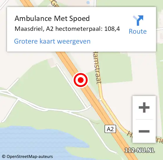Locatie op kaart van de 112 melding: Ambulance Met Spoed Naar Maasdriel, A2 hectometerpaal: 108,4 op 8 juni 2022 07:54