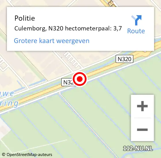 Locatie op kaart van de 112 melding: Politie Culemborg, N320 hectometerpaal: 3,7 op 8 juni 2022 08:06