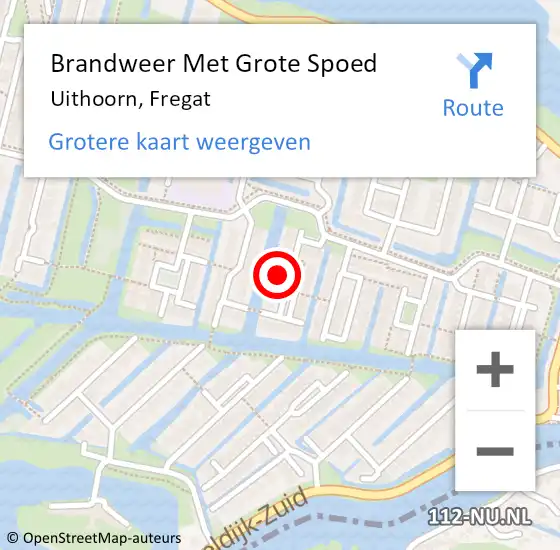 Locatie op kaart van de 112 melding: Brandweer Met Grote Spoed Naar Uithoorn, Fregat op 8 juni 2022 08:21