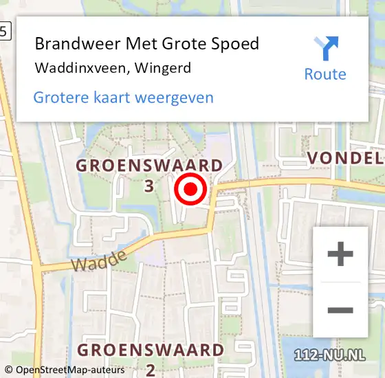 Locatie op kaart van de 112 melding: Brandweer Met Grote Spoed Naar Waddinxveen, Wingerd op 19 juli 2014 15:06