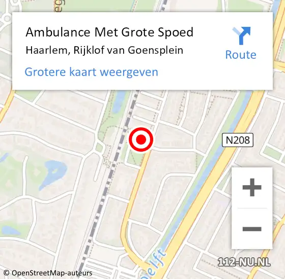 Locatie op kaart van de 112 melding: Ambulance Met Grote Spoed Naar Haarlem, Rijklof van Goensplein op 8 juni 2022 08:28