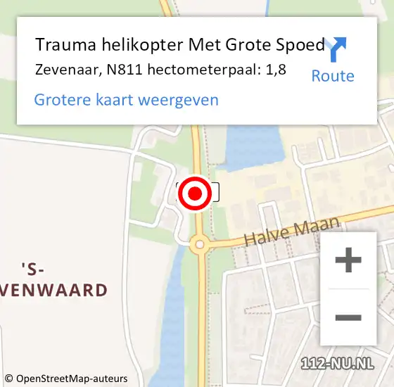 Locatie op kaart van de 112 melding: Trauma helikopter Met Grote Spoed Naar Zevenaar, N811 hectometerpaal: 1,8 op 8 juni 2022 08:48